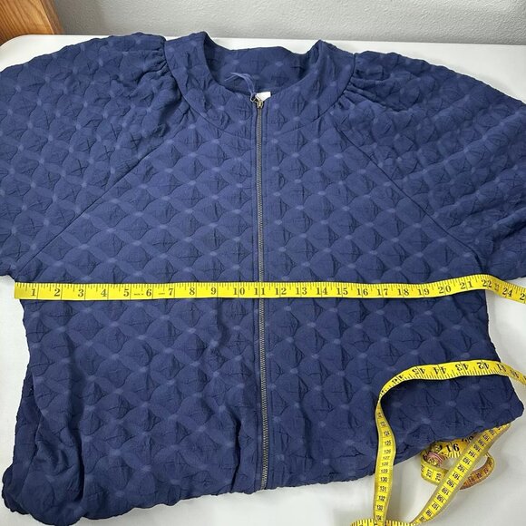 Anthropologie Amadi Jacket Womens 2X Blue Zip Puff Sleeve Texture Bomber Blouson - Picture 5 of 8